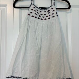 Anthropologie White Tank Top with Navy and Red Smocking